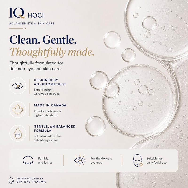 IQ® HOCL PURE Eyelid Cleansing Spray – 0.02% Hypochlorous Acid – Gentle Hydrating Formula for Daily Eyelid Hygiene – Doctor Recommended, Alcohol-Free, Additive-Free – Made in Canada