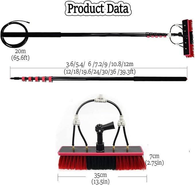 Roof Cleaning Tools,Window Cleaner Kit, Solar Panel Cleaning Brush, with Water/Hose Fed Pole, Photovoltaic Panel Cleaning,Conservatory Roof Cleaner 35cm-6m/20FT