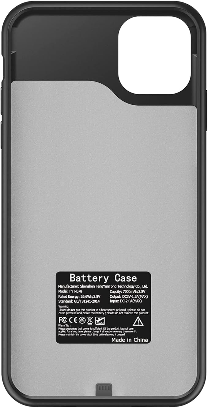 JBUBN Battery Case for iPhone 11, 7000mAh Slim Portable Rechargeable Smart Protective Pack Cover Power Bank Charging Case Compatible with iPhone 11 (6.1 inch) Extended Battery Charger Cover(Black)
