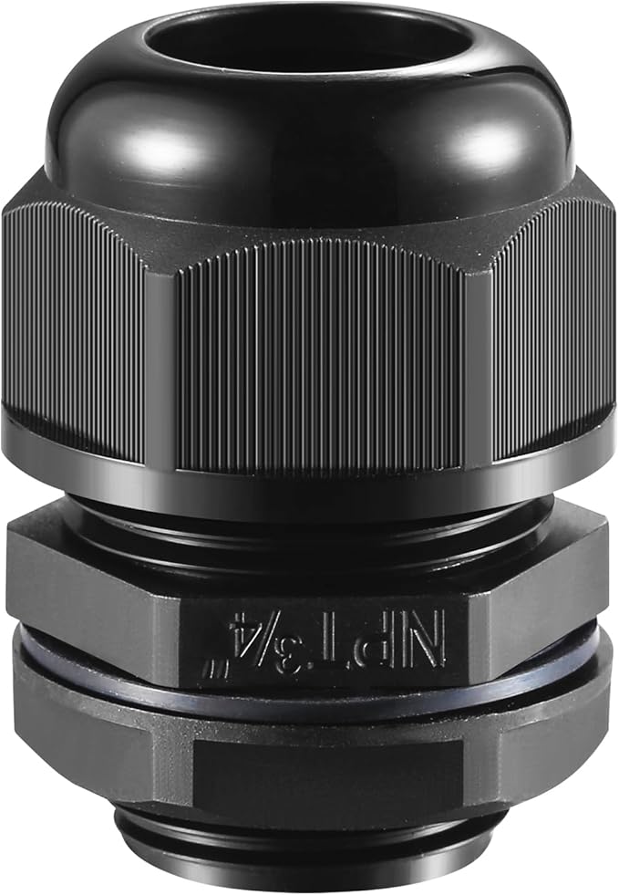 RTHIEAI 10 PCS 3/4"(12.5-18mm) NPT Nylon Cable Gland Joints with Gaskets, IP68 Adjustable Lock Nut Strain Relief Cord Grip Waterproof Cable Glands - UL Listed and RoHS Compliant