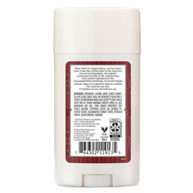 Nubian Heritage 24 Hour Natural Deodorant Honey & Black Seed, 2.25 Oz