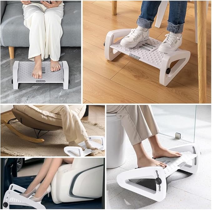 ZLMHYYM Foot Rest for Under Desk At Work - Six Heights Adjustable Under Desk Footrest - Ergonomic Foot Stools for Under Office Desks - Desks Foot Rest with Massage Rollers - Leg Rest for Chair (White)