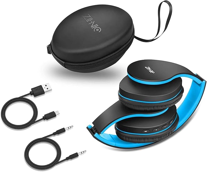 ZIHNIC Bluetooth Headphones Over-Ear, Black/Blue