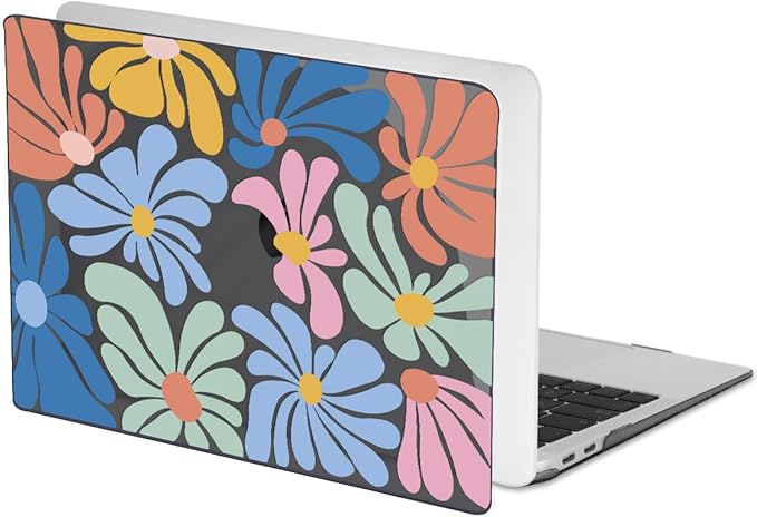LCMOCICO Compatible with 2021 2020 2019 2018 MacBook Air 13 inch Case M1 A2337 A2179 A1932 Touch ID, Crystal Printed Pattern Plastic Hard Shell Case for Mac Air 13 M1 2021, Colorful Flowers Black