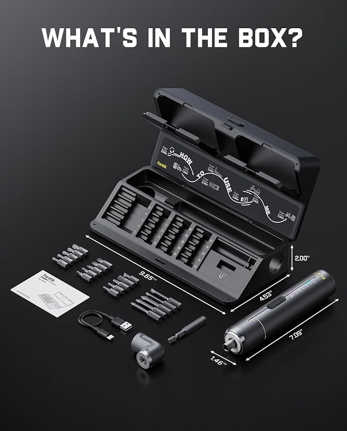 Fanttik S2 Pro Electric Screwdriver, Cordless Screwdriver Set, 7 Torque Settings, 0.5 to 6N.m, 20 Magnetic Bits, 1/4''Hex Shank, with 90° Angle Adapter, for Furniture, Household Repairs(Space Grey)