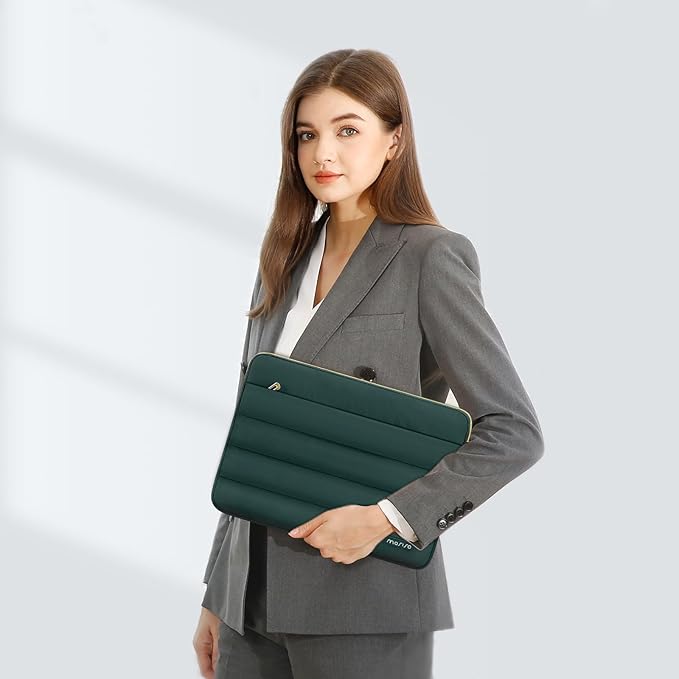 MOSISO Laptop Case 13.3 inch,13-13.3 inch Puffy Laptop Sleeve Compatible with MacBook Neo/Air 13.6 M5 M4 M3 M2 M1/Pro 13/14,HP Dell ASUS Lenovo,Polyester Horizontal Bag with Small Case,Peacock Green