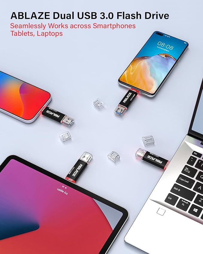ABLAZE Type C Flash Drive 32GB 5 Pack, Dual USB 3.0+USB C Flash Drive Compatible with iPhone 16/15, Android Smartphone, Computer,Tablet Mac Laptop (5 Pack)