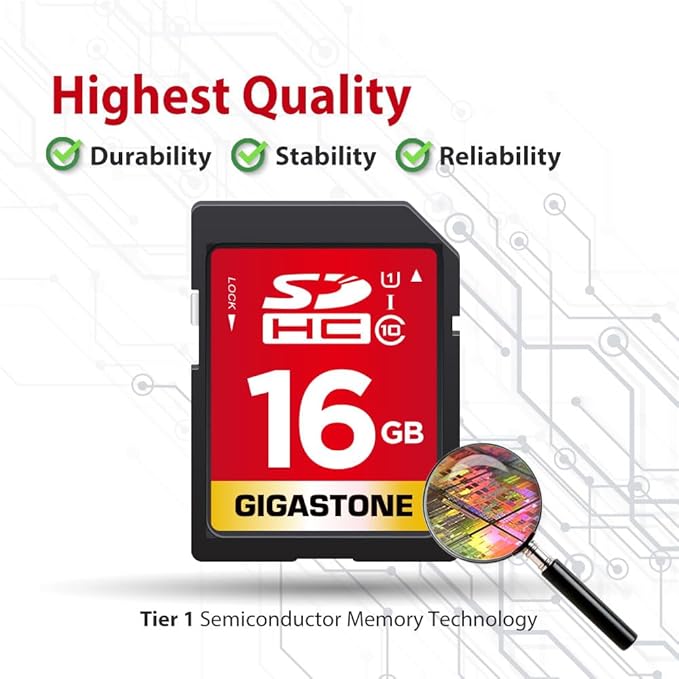 GIGASTONE 16GB SD Card UHS-I U1 Class 10 SDHC Memory Card High-Speed Full HD Video Kodak Olympus Digital Camera