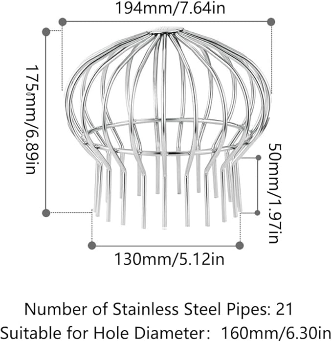 Gutter Guard 304 Stainless Steel Filter Strainer Fits for Round Downspout, Stops Leaves Seeds and Other Debris Gutter Cleaning Tools, 2 Pack, 175 * 194mm
