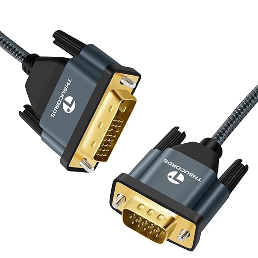 Thsucords DVI to VGA Cable 3.3FT, Uni-Directional DVI-D to VGA Adapter Male to Male Gold-Plated Braided 1080P Full HD Cord for HDTV, PC,Laptop, Monitor, Projector