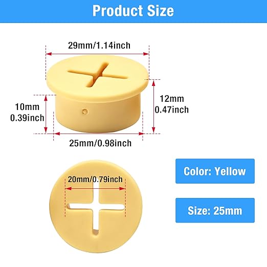 BOPOREAE Desk Grommet, 1 in 25 mm Silicone Rubber Grommets, Yellow Desk Hole Cover for Cables, Flexible Wall Cord Pass Through Grommet for Office Table Computer Home Furniture Wire Organizer-8 Pcs