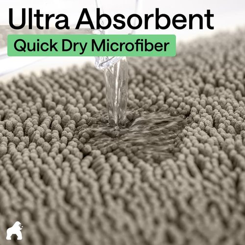 GORILLA GRIP Bath Rug Mat 44x26, Thick Soft Absorbent Chenille, Quick Dry Microfiber Mats, Rubber Backing Washable Shower Floor Rugs, Bathmat Runner, US Designed Bathroom Home Decor Accessories Latte