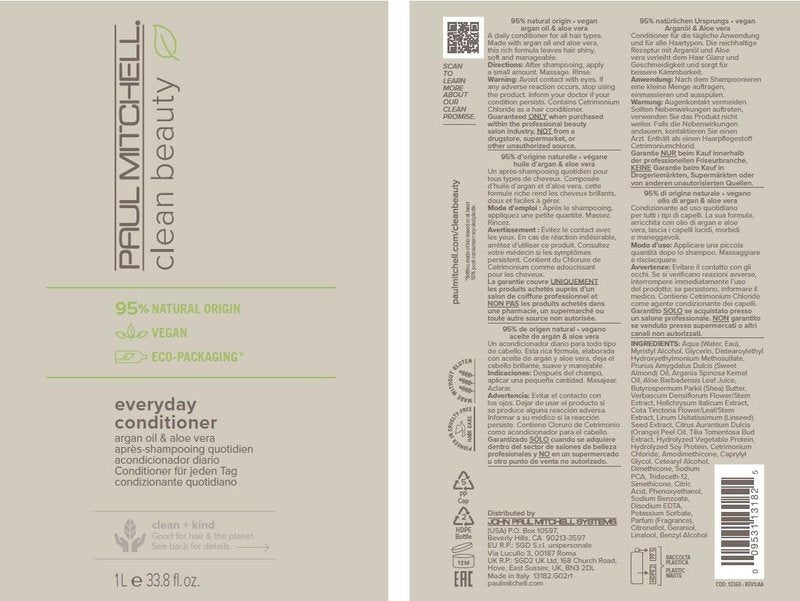 Paul Mitchell Clean Beauty Everyday Conditioner Ultra-Rich Formula, Improves, Elasticity For All Hair Types, 33.8 fl. oz