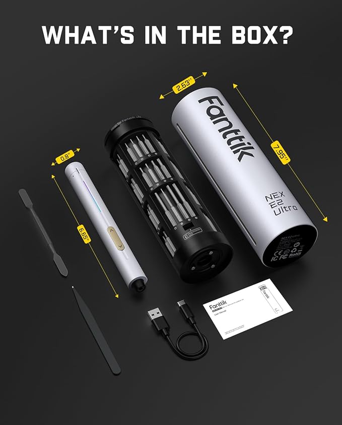 Fanttik E2 Ultra Electric Screwdriver, 0.6N.m Mini Screwdriver Set, 50 Magnetic Bits, 5/32'' Precision Screwdriver for Laptop, PC, Phone, 3D Printer, RC Cars, Electronics Repair Tools for Dad (White)