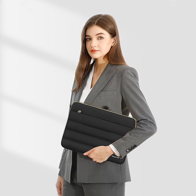 MOSISO Laptop Case 16 inch, 15-15.6 inch Puffy Laptop Sleeve Compatible with MacBook Pro 16 M5 M4 M3 M2 M1, HP Dell ASUS Acer Toshiba Lenovo, Polyester Horizontal Bag with Small Case, Black