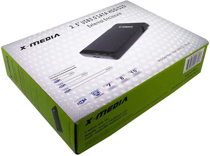 X-MEDIA XM-EN2279U3 2.5-Inch Tool-Free USB 3.0 SATA Hard Disk Drive HDD External Enclosure Case for 7mm / 9.5mm 2.5-Inch SATA HDD and SSD