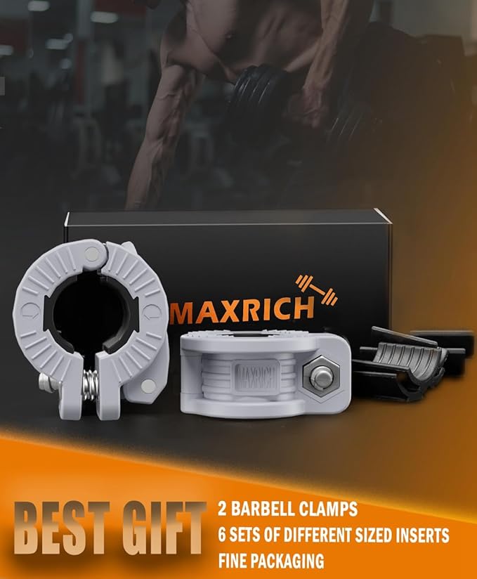 MAXRICH Barbell Clamp 1 inch Multiple Sizes & Adjustable Weight Clips for Barbell Quick Release Barbell Clips|Barbell Collar Bar Locks for Weight Lifting, Gray