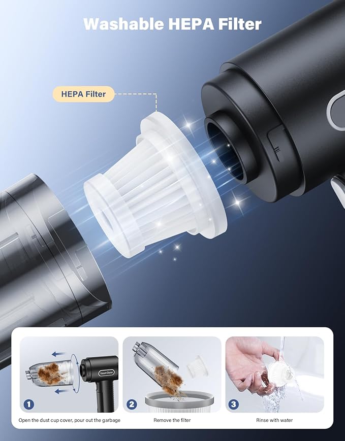 Abanso Car Vacuum Portable Cordless, 16000Pa Handheld Vacuum Mini Vacuum Cleaner High Power with Best Suction Brushless Motor, 4 in 1 2-Speed Air Duster Portable Vacuum for Car Keyboard Pet Hair