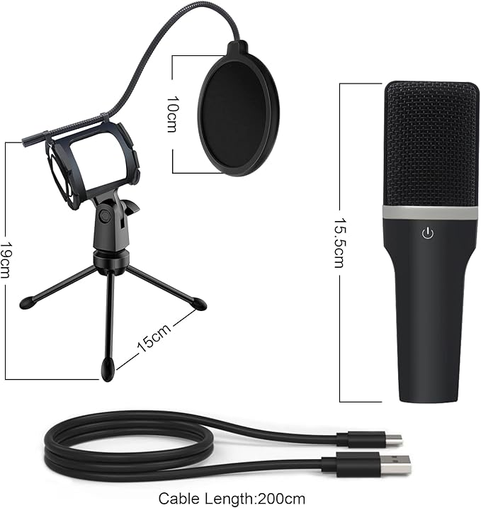 YOTOMIGUO USB Gaming Microphone, Condenser Microphone, Podcast Microphone for PC, Plug & Play, Cardioid Polar Pattern, One-Touch Mute, for Streaming, Podcast, YouTube Videos