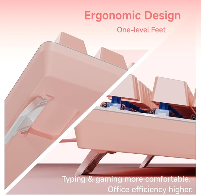SEUNKWANG EWEADN TK100 Typewriter Keyboard Wired Mechanical Keyboard, 104 Keys Aesthetic Typewriter Keyboards with White Backlit, Anti-Ghosting, Blue Switch Wired Cute Keyboards-Pink