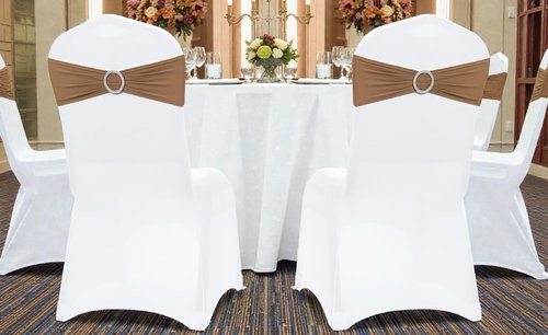MDS Premium Spandex Chair Sashes - Stretchy Bow Covers with Buckle Slider | 25-Pack in Mocha for Weddings & Events