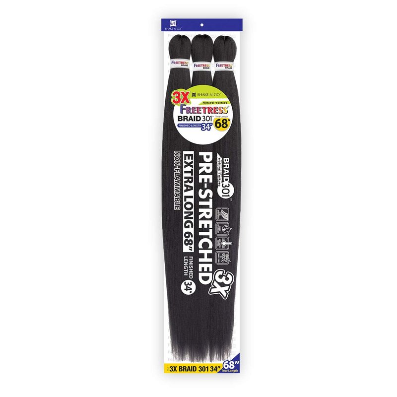 Freetress Braids Natural Texture Braids 3X Pre-Stretched Braid 301 34 inches (3-pack, 1B)