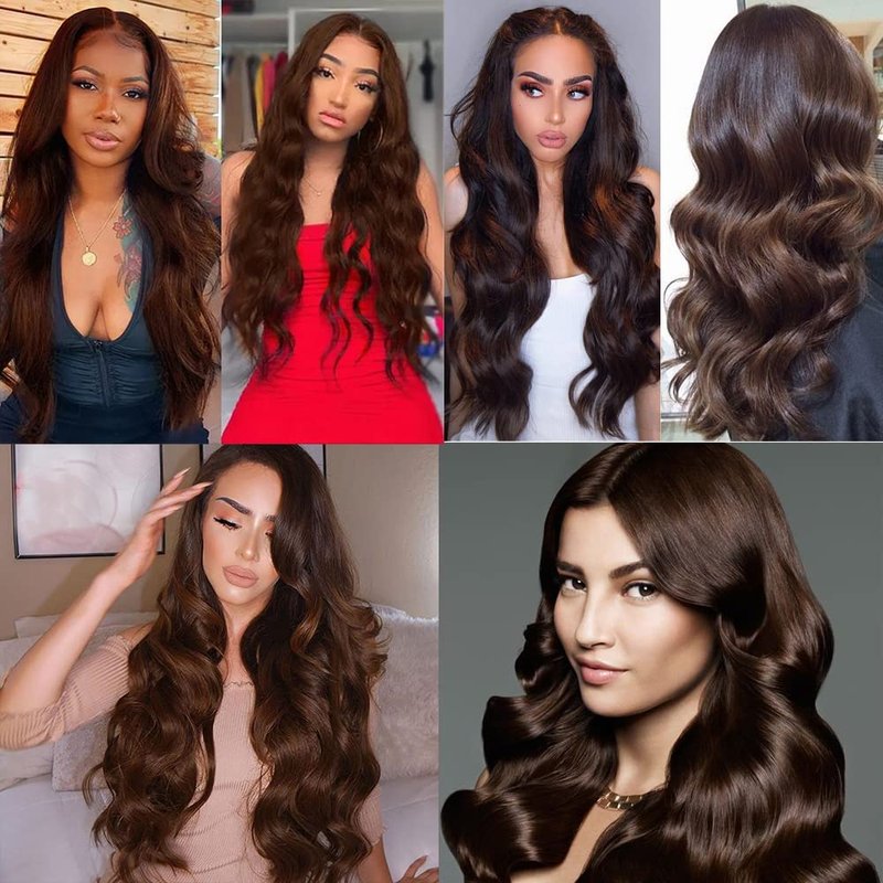 #4 Brown Bundles Human Hair Body Wave Human Hair Bundles 22 22 22 Inch Chocolate Brazilian Hair 3 Bundle Unprocessed Virgin Remy Hair Extensions 50 Gram Per Bundle