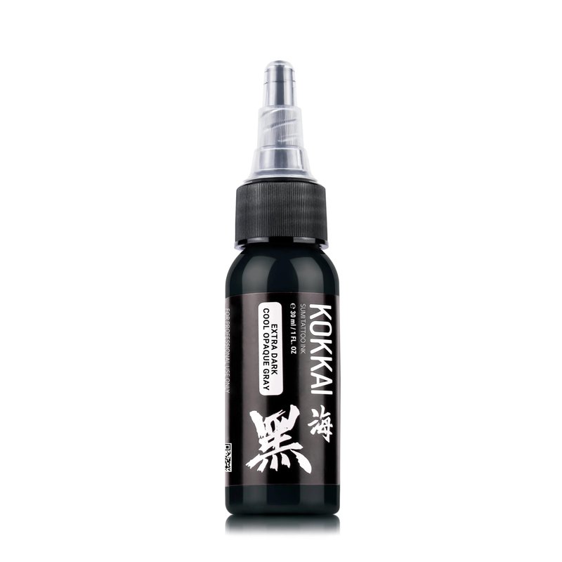Kokkai Sumi Cool Opaque Gray Tattoo Ink Set, Premium Quality, Precision Medium Viscosity, Rich Hue, Quick Healing, Acrylic-Free, Water-Based, Ready-to-Use Ink for Precision Tattooing (Set of 5, 1 oz)