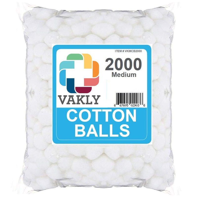 Vakly Cotton Balls 1 inch Medium (2000 Pack) – 100% Cotton Soft Absorbent Non-Sterile Balls for Makeup Removal, Nail Polish, Skincare, First Aid & Crafts