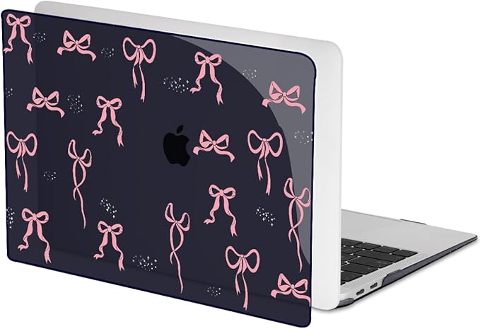 LCMOCICO for 2020 2021 2022 MacBook Pro 13 inch Case M2 M1 A2338 A2289 A2251 with Touch Bar & Touch ID, Printed Pattern Plastic Hard Shell Case Keyboard Cover Screen Protector, Pink Bowknot Black