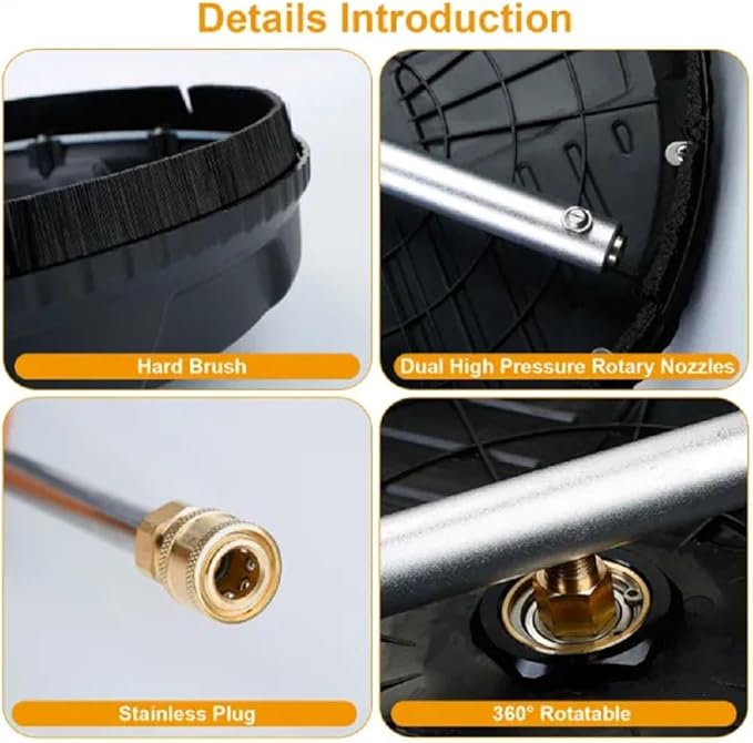 Stainless Stee Power Washer Broom, 15in 4000PSI, Disc Surface Cleaner for Driveways and Decks,Heavy Duty Brass and Stainless Steel Construction,Wide Application,Quick Connect, Power Washer Accessories