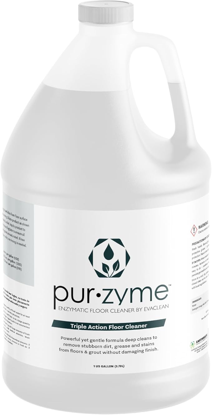 EvaClean PurZyme Enzyme Cleaner â 192 One Gallon Bottles, 48 Cases per Pallet, Triple-Action Grease Remover, Odor Control for Drains, Floors & Grout, pH Neutral Formula, Safe for Kitchens & Restrooms