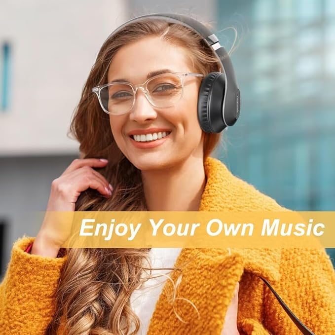 Glynzak Wireless Bluetooth Headphones Over Ear 65H Playtime HiFi Stereo Headset with Microphone and 6EQ Modes Foldable Bluetooth V6.0 Headphones for Travel Smartphone Computer Laptop