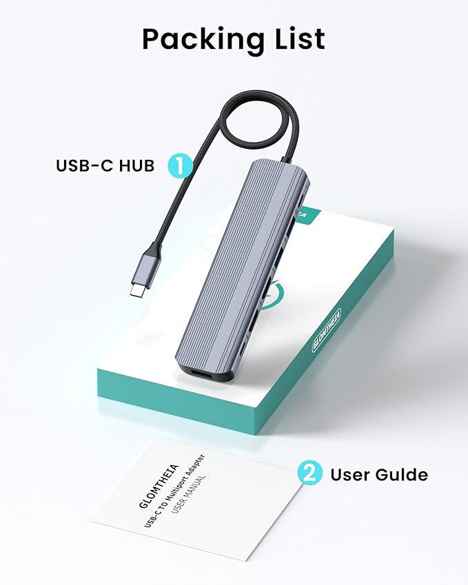 Glomtheia USB C Hub Docking Station Dual Monitor for Laptop, MacBook Air/Pro Dock Adapter Multiport Dongle with 2 HDMI Ports 4K 60Hz, 100W PD Charging, 3 USBA 3.0 & USBC