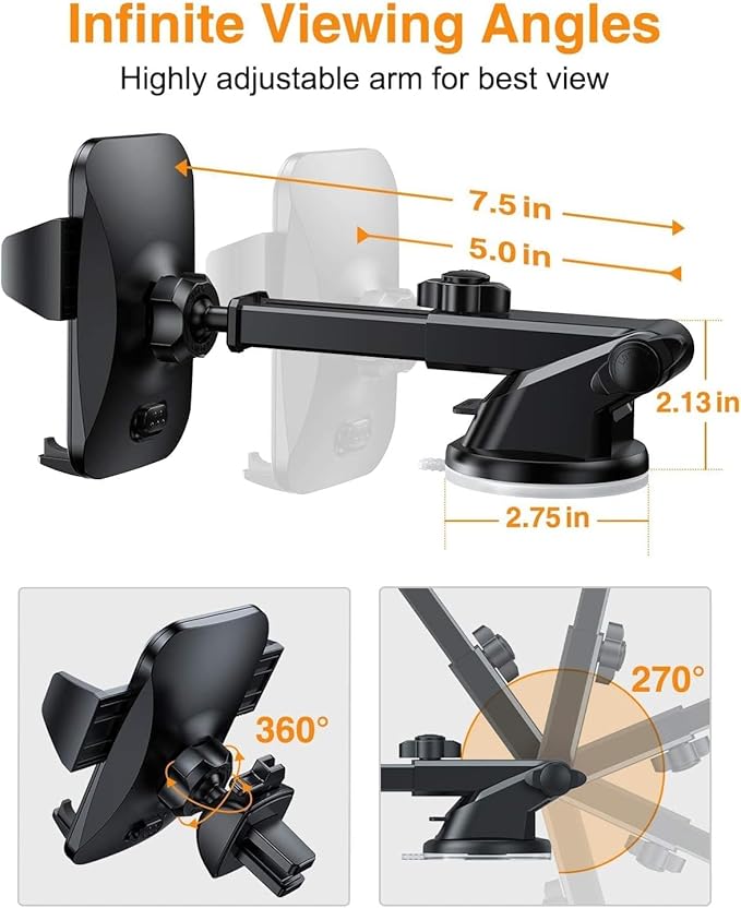 VANMASS Phone Holders for Your Car Ultimate Phone Mount Military-Grade Windshield Dashboard VentใNewest Best Strongestใ Cell Phone Car Mount for iPhone 17 Pro Max 16 15 Samsung Android, Clear Black