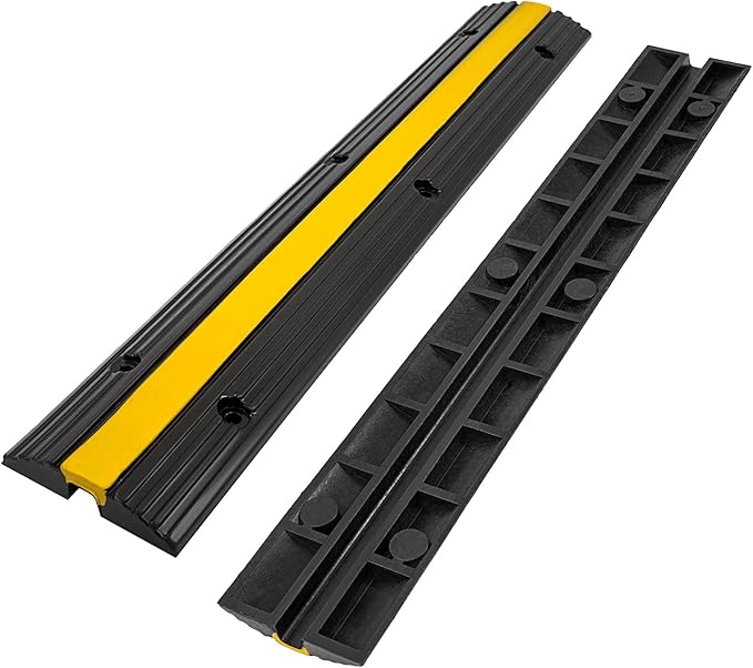 CXRCY Cable Protector Ramp 4 Pack of 1-Channel Rubber Hose Ramp,Driveway Guard,22046Lbs Capacity Heavy Duty Speed Bumps Hose Cord Protector Ramps for Driveway&Outdoor/Wire/Hose/Pipe Hider