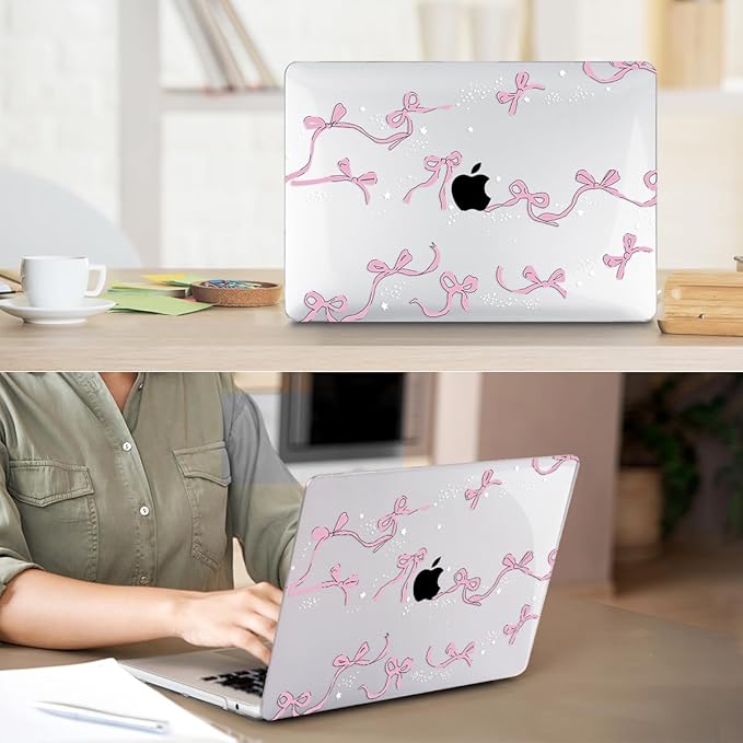 HOHAIYOO Compatible with MacBook Air 13.6 inch Case 2026 2025 2024-2022 Release M5 A3449 M4 A3240 M3 A3113 M2 A2681 with Touch ID, Plastic Hard Shell&Keyboard Cover&Screen Protector&Webcam Cover, Bows