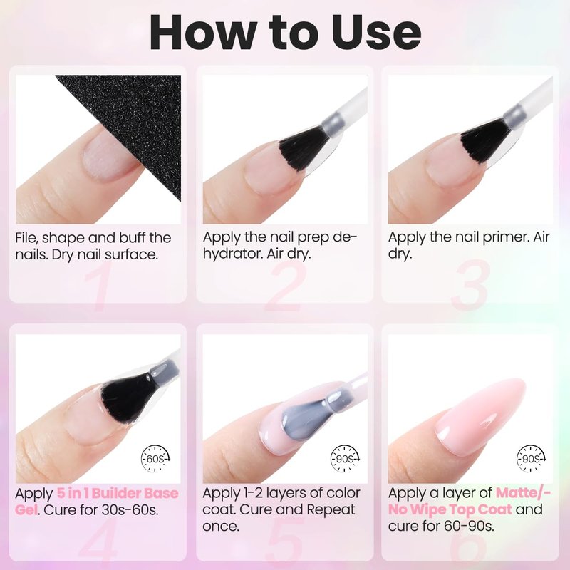 Lavender Violets 3pcs 15ml 5-in-1 Builder Base Gel & Blooming Gel & No Wipe Top Coat Set, Blossom Effect Nail Strengthening Extension Rhinstone Glue for Starter Salon-Quality Home DIY A10_246
