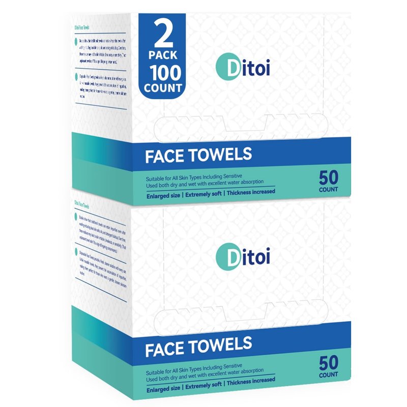 Ditoi Disposable Face Towels XL, Soft Cotton Facial Cleansing Cloths, Dry Face Towelettes for Makeup Removal, Sensitive Skin & Daily Skin Care,10"Ã12",100 Count