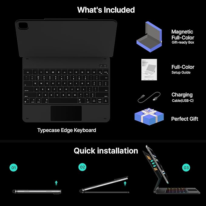 typecase Keyboard Case for iPad Pro 13-inch (M5 2025 / M4 2024), Magic Keyboard with 11 Colors Backlight, Keyboard Case with Pencil Holder, Multi-Touch Trackpad,Easy-Set Magnetic Stand, Black