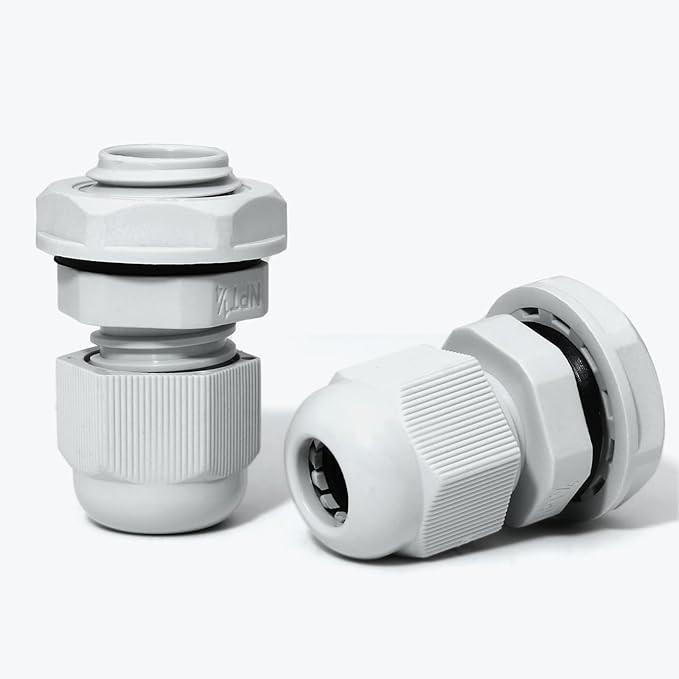 Bonsicoky 10 Pcs 1/4" NPT Nylon Cable Glands, IP68 Waterproof Adjustable Cord Grip Cable Connector Strain Relief Wire Protectors for 4-6mm Cable Diameter, Grey
