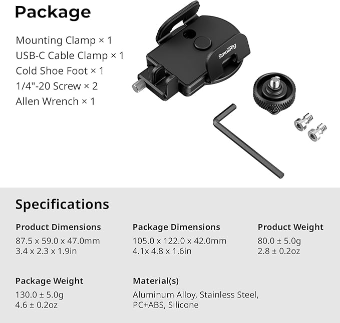 SMALLRIG Universal SSD Holder for MagSafe, SSD Mount Bracket for Samsung T5 T7 SSD, for SanDisk SSD,for iPhone 17/16/15/14, for Camera Cage, with Cold Shoe & Cable Clamp, 40-60mm Wide Clamping - 5196