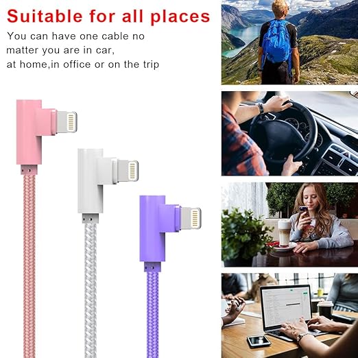 SAVEANGLE iPhone Charger 3 Pack 10FT USB A to Lightning Cables 90 Degree Charge Cable MFi Certified Nylon Braided Fast Charging Cord for iPhone 14/13/12/11/X/Max/8/7/6/6S/5/5S/SE/Plus/iPad