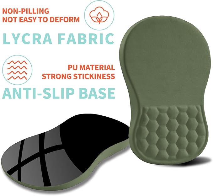 Kuosgm Ergonomic Mouse Pad Wrist Support with Memory Foam Massage Bulge, Carpal Tunnel Pain Relief Mousepad Wrist Rest for Mouse(12x8 inch,Olive Green)