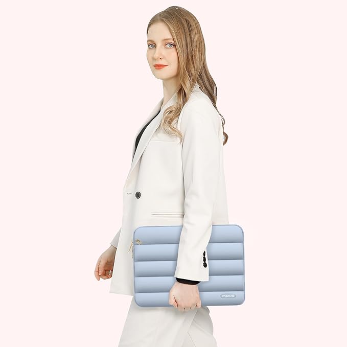 MOSISO Laptop Case 16 inch, 15-15.6 inch Puffy Laptop Sleeve Compatible with MacBook Pro 16 M5 M4 M3 M2 M1, HP Dell ASUS Acer Toshiba Lenovo, Polyester Horizontal Bag with Small Case, Baby Blue