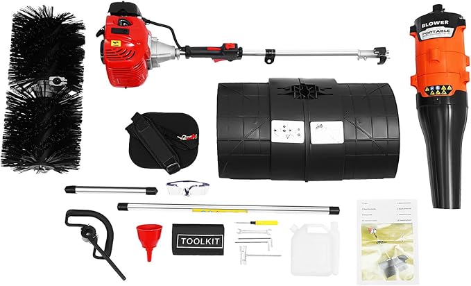 52CC Gas Handheld Sweeper, 2 Stroke 2.3HP Gasoline Power Snow Broom Driveway Turf Brush Outdoor Artificial Lawn Sweeper Cleaner Tools for Driveways Lawns Leaves Street Farms & Snow (Upgraded)