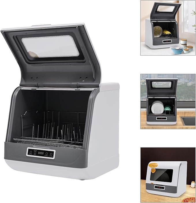 110V 800W Countertop Dishwasher w/360°Spray, 3 Wash Programs Portable Dishwasher w/Strong Air-Dry System, Automatic Dishwasher for Kitchen, Office, RV, 12-20 Tablewares (17.72 * 15.75 * 17.3in-white)