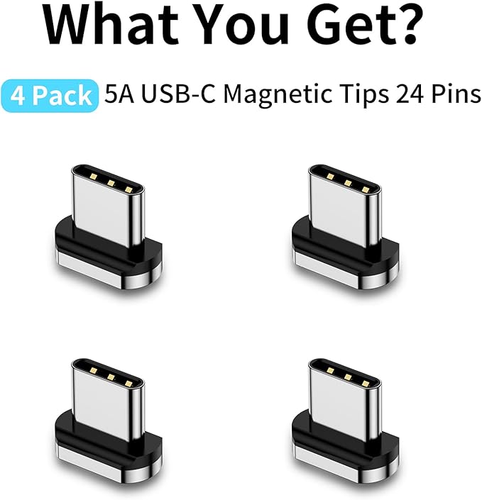 CNakdDG Magnetic Connector Tips Head for USB-C Android Devices (4 Pack), only Compatible 5A Magnetic Charging Cable or Magnetic Adapter