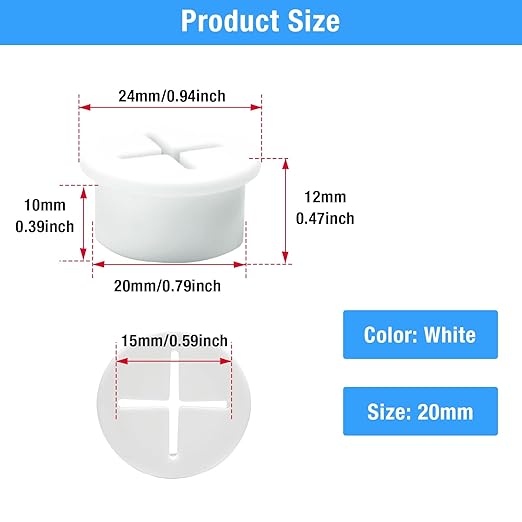 BOPOREAE Desk Grommet, 3/4 in 20 mm Silicone Rubber Grommets, White Desk Hole Cover for Cables, Flexible Wall Cord Pass Through Grommet for Office Table Computer Home Furniture Wire Organizer-15 Pcs