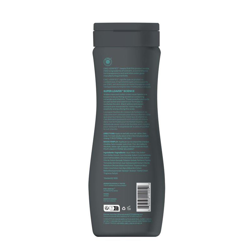 ATTITUDE 2in1 Shampoo and Body Wash, EWG Verified, Plant and Mineral-Based, Vegan Personal Care Products, Black Willow and Aspen, 16 Fl Oz (Pack of 6)